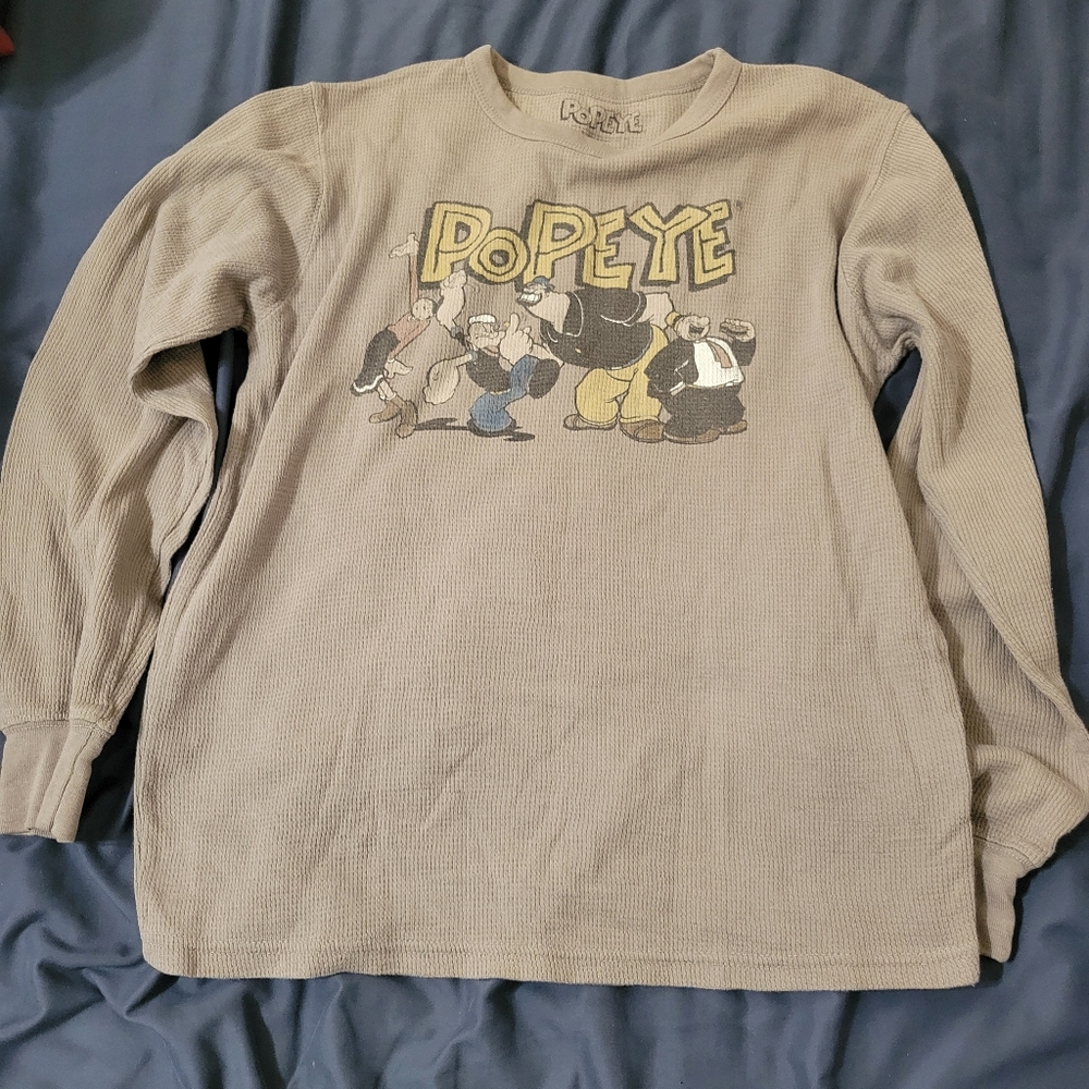 POPEYE & FRIENDS THERMAL LONG SLEEVE SHIRT WOMAN SIZE MEDIUM GREYISH TAN CLASSIC